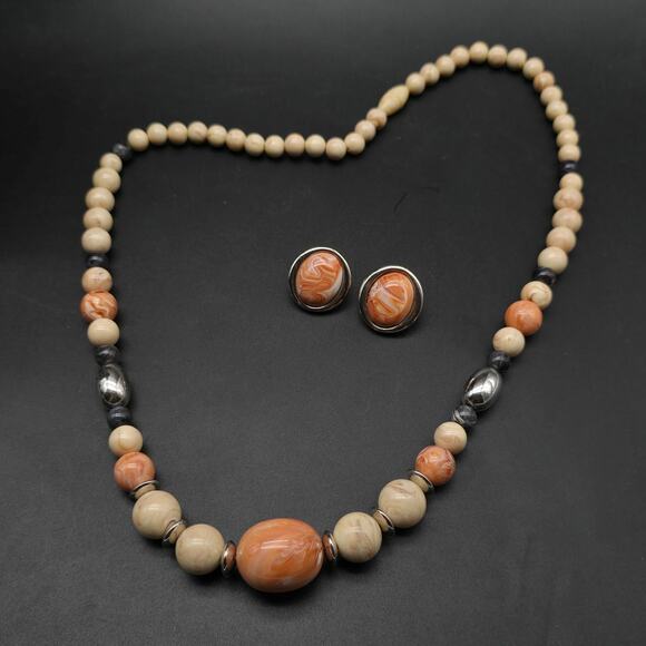 Avon 1988 Desert Sands Peach Beige Beaded Jewelry Set Vintage - Picture 7 of 8